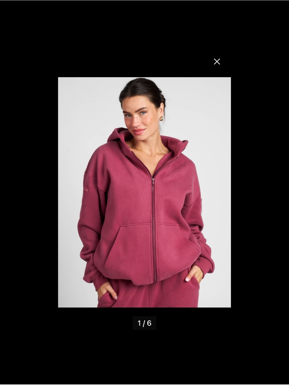 COMFRT Travel Essentials oversized  Zip-Up Hoodie in Berry